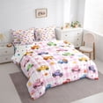 thumbnail image 2 of Castle Fairy Watercolor Truck Bedding Comforter Set 7-Piece for Kids, Plaid Check Print King Bedding Sets for Bedroom, Pink Green, 2 of 7