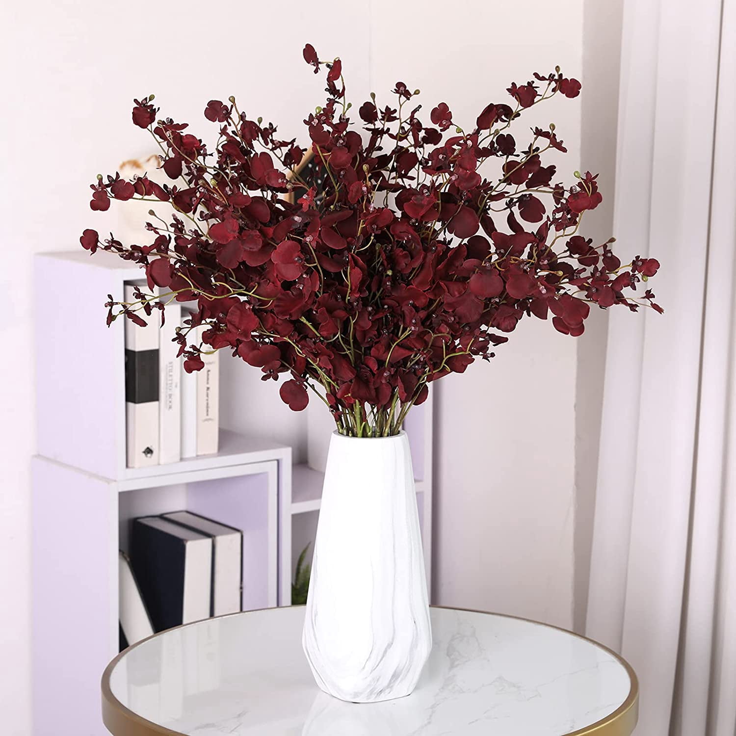 12Pcs Artificial Orchids Flowers Fake Silk Dancing Lady Orchid Faux Long Stem Flowers in Bulk for Home Wedding Office Party Festive Indoor Outdoor Decoration (New Burgundy)