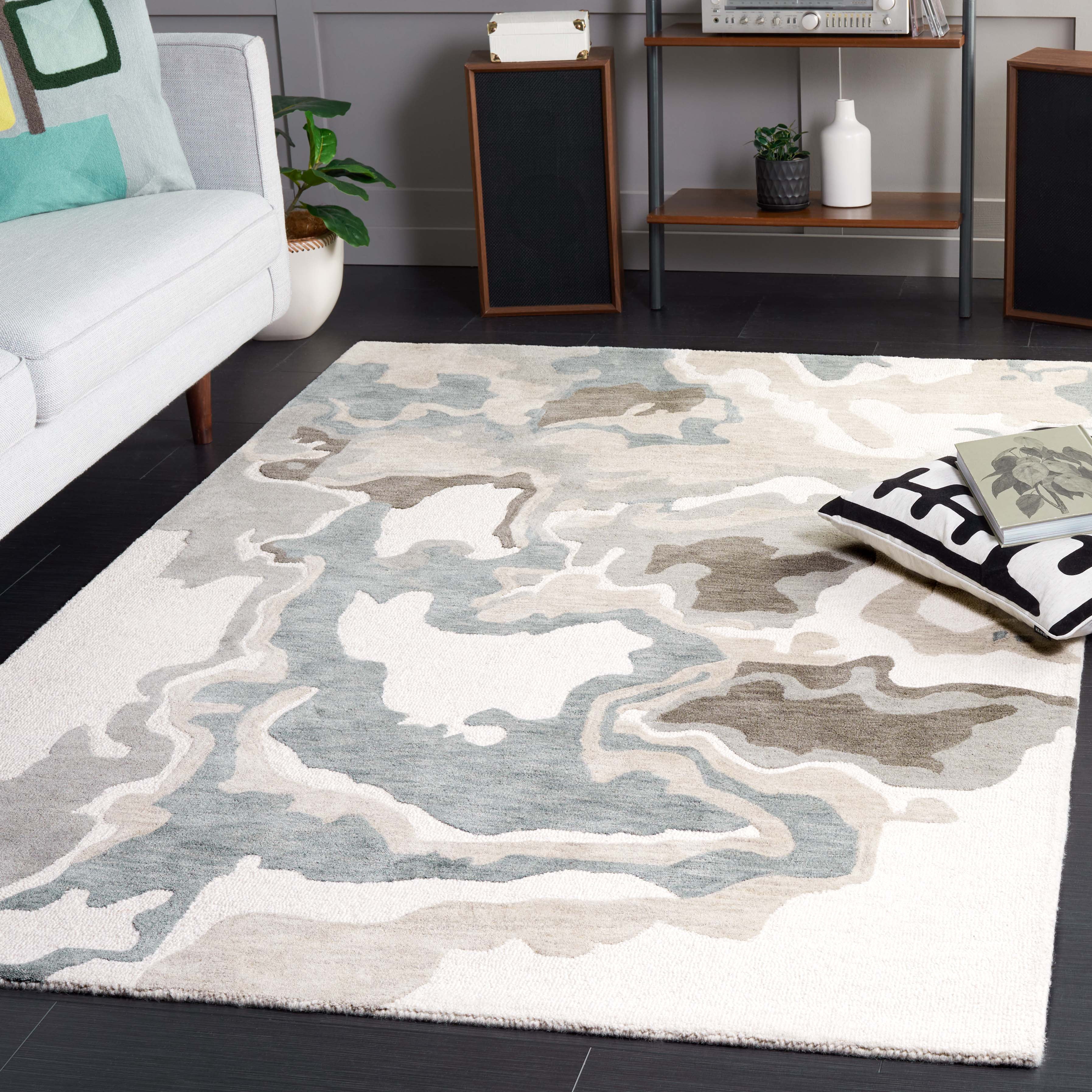 SAFAVIEH Rodeo Mario Abstract Wool Area Rug, Ivory/Gray, 5' x 8'