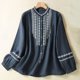 thumbnail image 1 of MHFRRA Camisa de Manga Larga Holgada y Cómoda para Mujer, Estilo Étnico Retro, con Bordados, Estilo Primaveral Marina de Guerra, 1 of 4