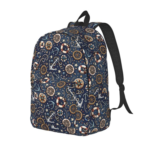 Disketp Nautical print Canvas Backpack Lightweight Travel Daypack Student Rucksack Laptop Backpack-