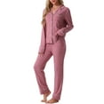 thumbnail image 4 of INSPIRE CHIC Women's Pajama Loungewear Long Sleeve Button Up Tops with Pants Christmas Two Pieces Matching Pj Sets S Pink, 4 of 6