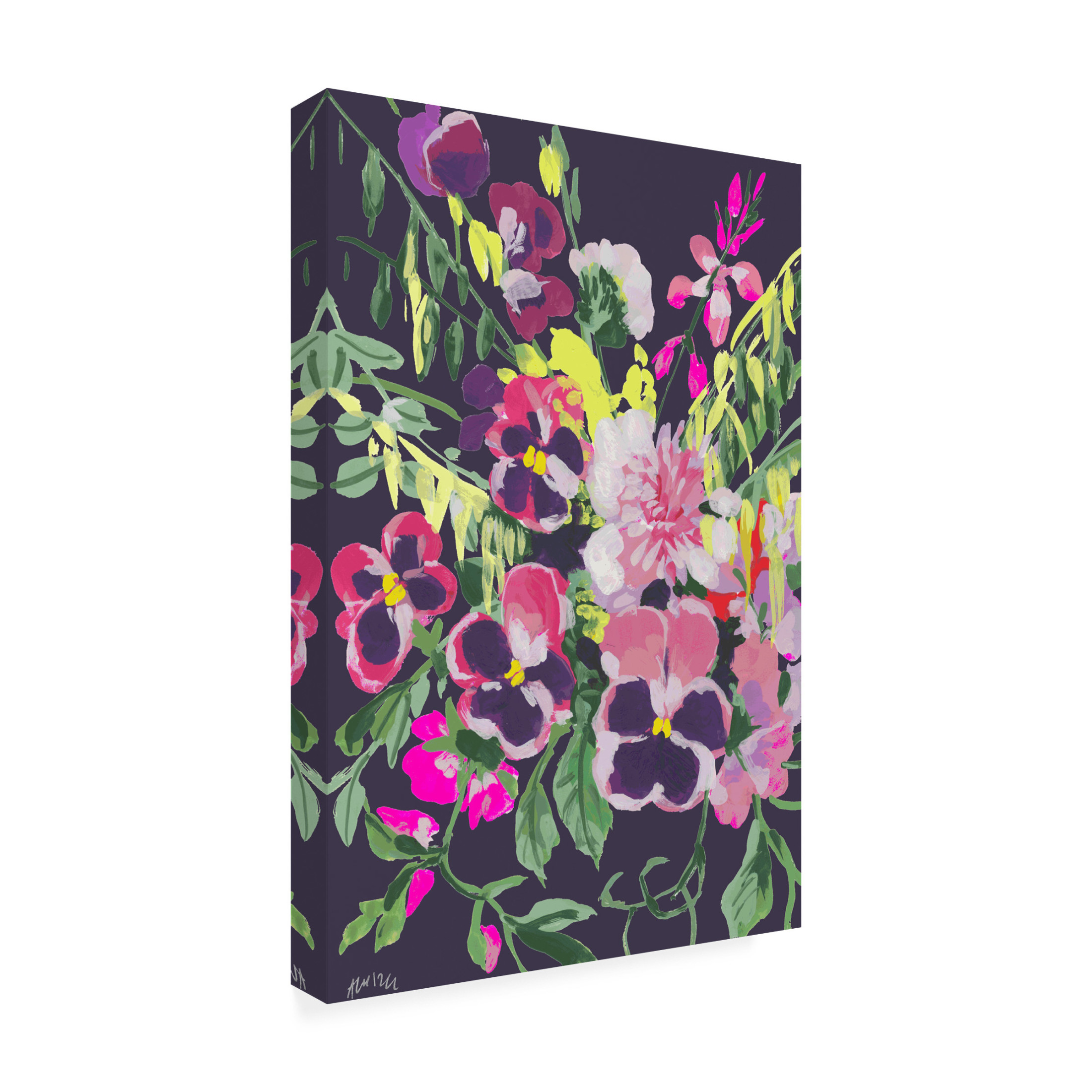 Trademark Fine Art Ania Zwara Pink Pansies On Dark Purple Canvas Wall Art