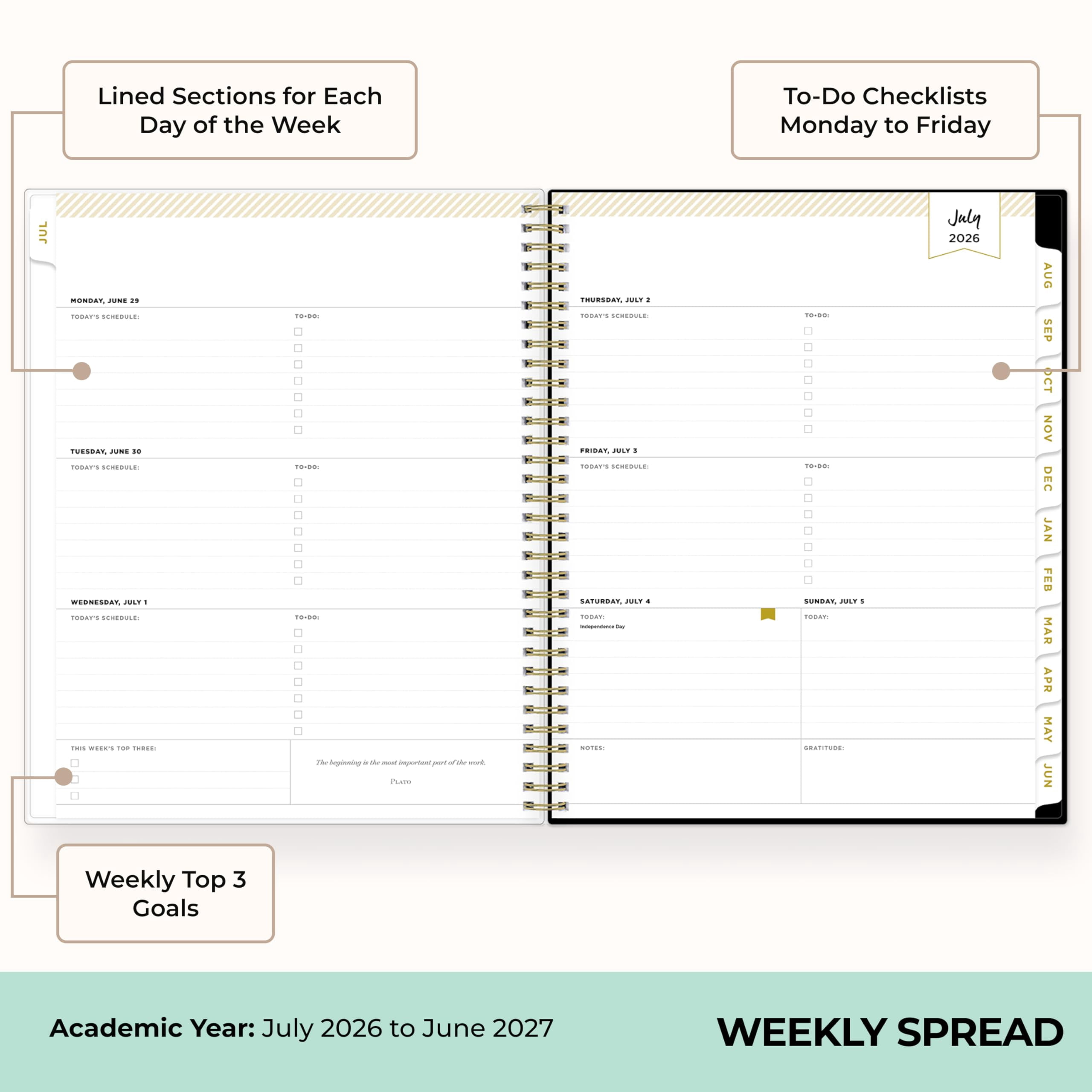 Blue Sky Day Designer 2026-2027 Weekly and Monthly Academic Year Planner Calendar, July 2026 - June 2027, 8.5" x 11", Flexible Cover, Laminated Tabs, Storage Pocket, Includes Stickers, Rose Garden