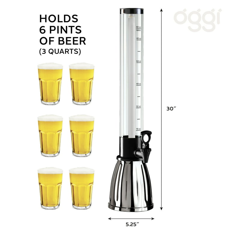 Oggi Beer Tower 3L/100oz - Beverage Dispenser with Spigot & Ice