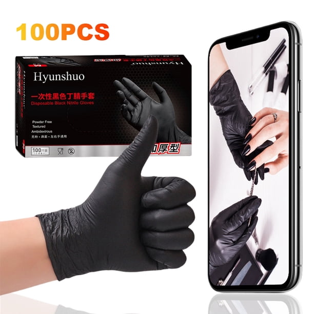 Guantes Nitrilo Desechables Negros Caucho Nitrilo Espesado para Alimentos Industriales Catering Protección Especial 100 Unidades (XL)