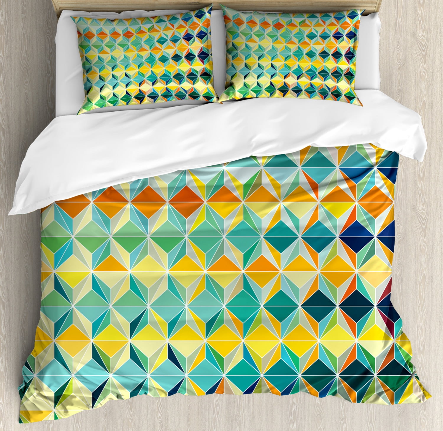 Geometric Duvet Cover Set Queen Size, Colorful Triangular Composition ...