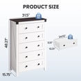 thumbnail image 4 of GALAXHERO Farmhouse 5 Drawer Dresser, White Tall Dresser with Double Rustic Handles, Wood Chest of Drawers for Bedroom, Living Room, Hallway, 4 of 9