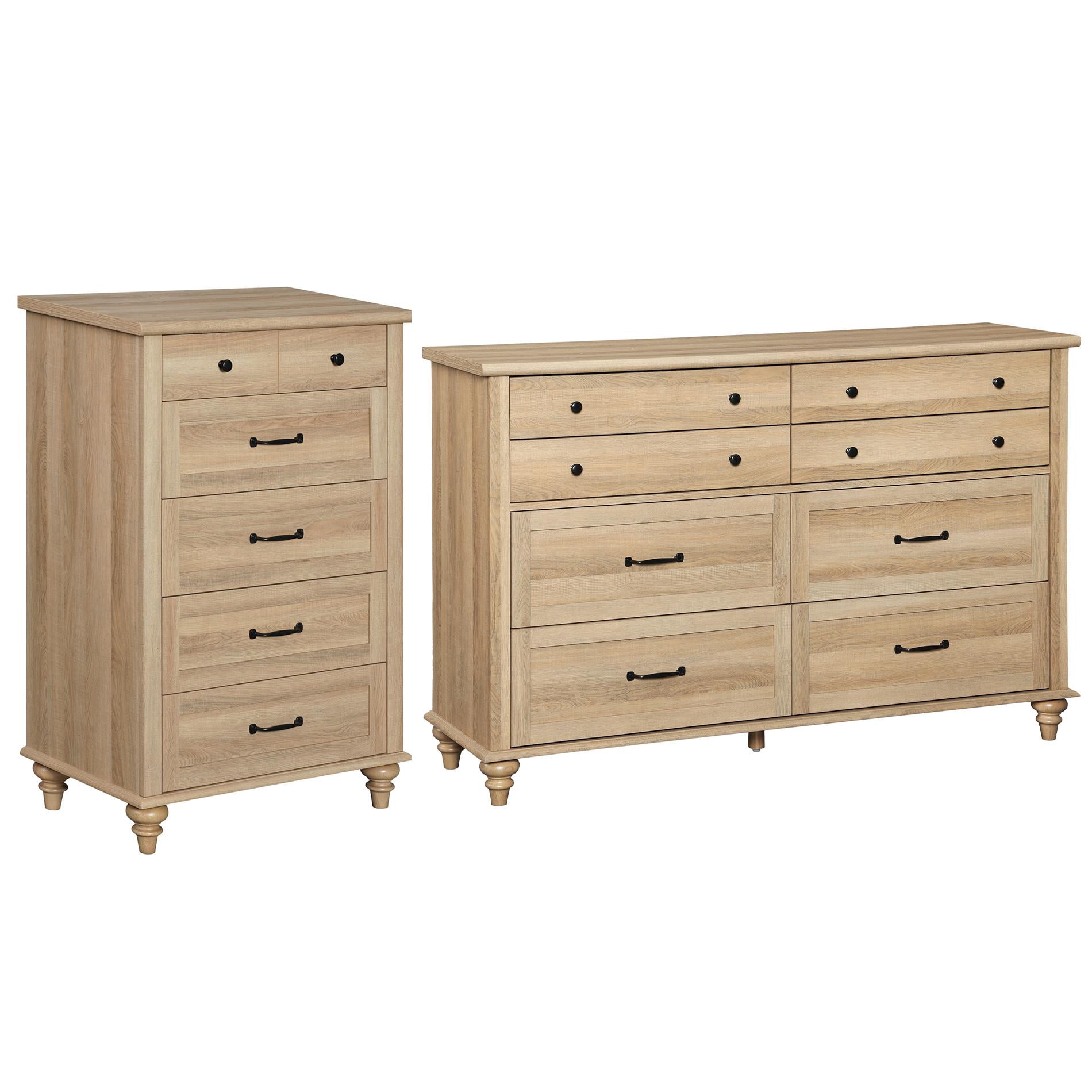 2 Piece Dresser Set, 8 Drawer Dresser & 5 Drawer Dresser, Wooden Storage Organizer for Bedroom Living Room, Oak