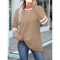 thumbnail image 3 of Long Sleeve Shirts for Women Color Block Casual Tops Fall Outfits Basic Tees Trendy Clothes Khaki S, 3 of 4