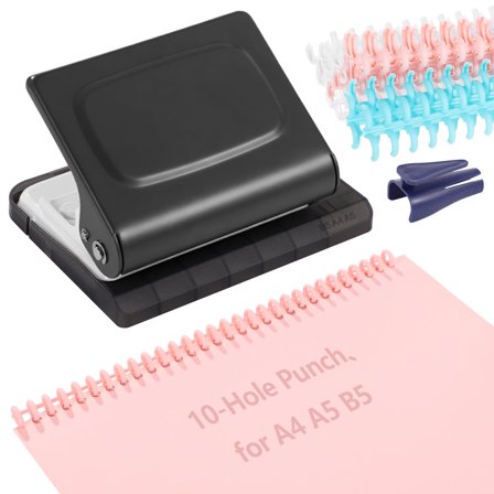 10-Holes Mini Manual Binding Machine, Book Binding Machine with 4-Color Binding Spines, Multipurpose Coil Binding Machine for Home Office