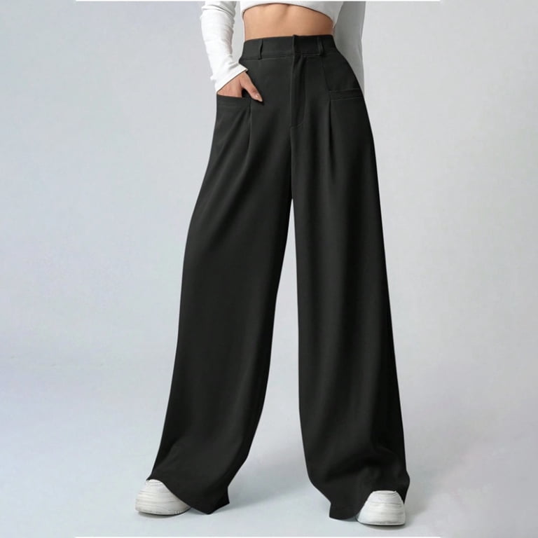 Work Pants Women Sevevn Women's High Waist Wide Leg Dress Pants Business Casual Office Trousers With Pockets, Size: 2XL, Black