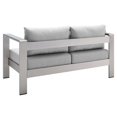 thumbnail image 6 of Lounge Sectional Sofa Chair Table Set, Sunbrella, Fabric, Aluminum, Metal, Silver Grey Gray, Modern Contemporary Urban Design, Outdoor Patio Balcony Cafe Bistro Garden Furniture Hotel Hospitality, 6 of 10