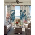 thumbnail image 2 of Blue Sea Turtle Blackout Curtains for Bedroom Living Room, Watercolor Rustic Red Blue Coral Green Seaweed Linen Texture 84 In Long Thermal Insulated Darkening Drapes Grommet Window Treatment 52x84 In, 2 of 9