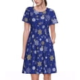 thumbnail image 1 of Easygdp Golden Snowflakes Royal Blue para Vestido Transpirable de Mujer, Vestido Suelto de Manga Corta con Pliegues y Bolsillos para el Verano, 1 of 6
