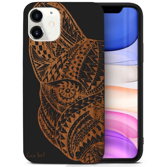 Case Yard Wooden Case for iPhone-11 Soft TPU Silicone cover Slim Fit Shockproof Wood Protective Phone Cover for Girls Boys Men and Women Supports Wireless Charging Pug Face Design