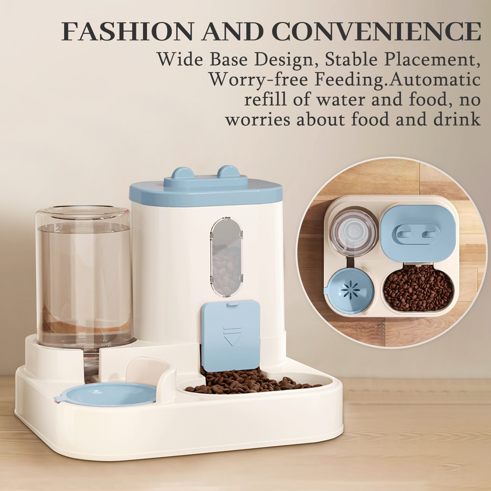 2 in 1 Pets Feeder and Water Dispenser Combo Set, Pet Cat Dog Automatic Feeder and Water Dispenser for Small and Medium Pets Cats Dogs, Blue