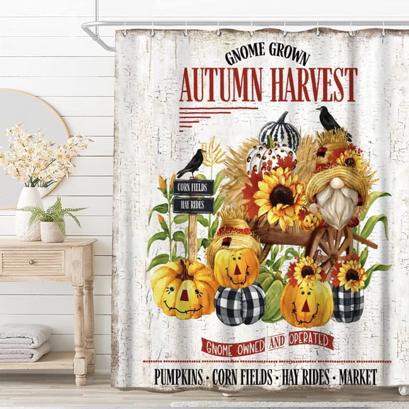 Fall Shower Curtain for Bathroom, Watercolor Autumn Buffalo Plaid Pumpkins Gnomes Owl Scarecrow Harvest Bath Curtain Farmhouse Rustic Bathtubs Decor with 12 Plastic Hooks, Weighted Hem, 72"x72"