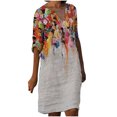 thumbnail image 1 of Vestidos de manga 3/4 para mujer Vestido de tirantes con estampado de flores a la moda Vestido con cuello en V hasta la rodilla Pompotops  hdfakjf6180, 1 of 5