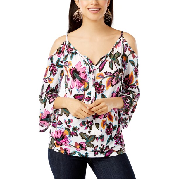 INC Blusa de punto con hombros descubiertos para mujer, multicolor, mediana