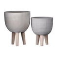 thumbnail image 1 of Benjara BM208775 Pot de Ciment Rond avec Corps de Design Peigné&44; Gris & Brun - Lot de 2, 1 of 1