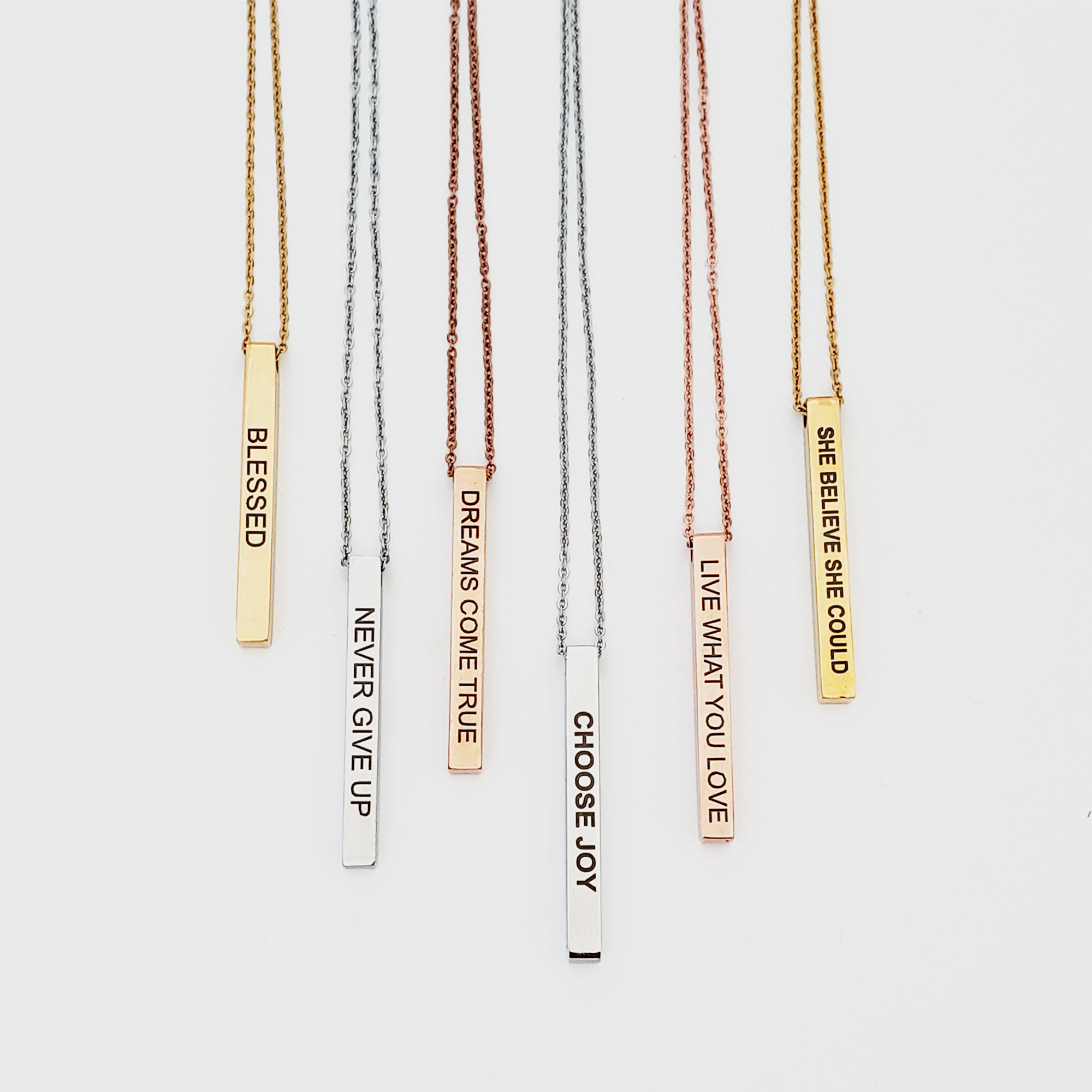 Anavia Motivational 4-Sides Bar Necklace Stainless Stee Mother's Day Gift for Mom Inspirational Jewelry Gift for Mom 18"Cable Chain with Gift Box [Rose Gold - Choose Joy]