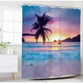 thumbnail image 2 of Beach Sunset Shower Curtain Ocean Sunrise Tropical Palm Tree Hawaiian Coastal Scenery Sea Waves Summer Bathroom Home Decor Set Waterproof Polyester 72WX72H Inch 12 Pack Plastic Hooks WW-IHTB, 2 of 6