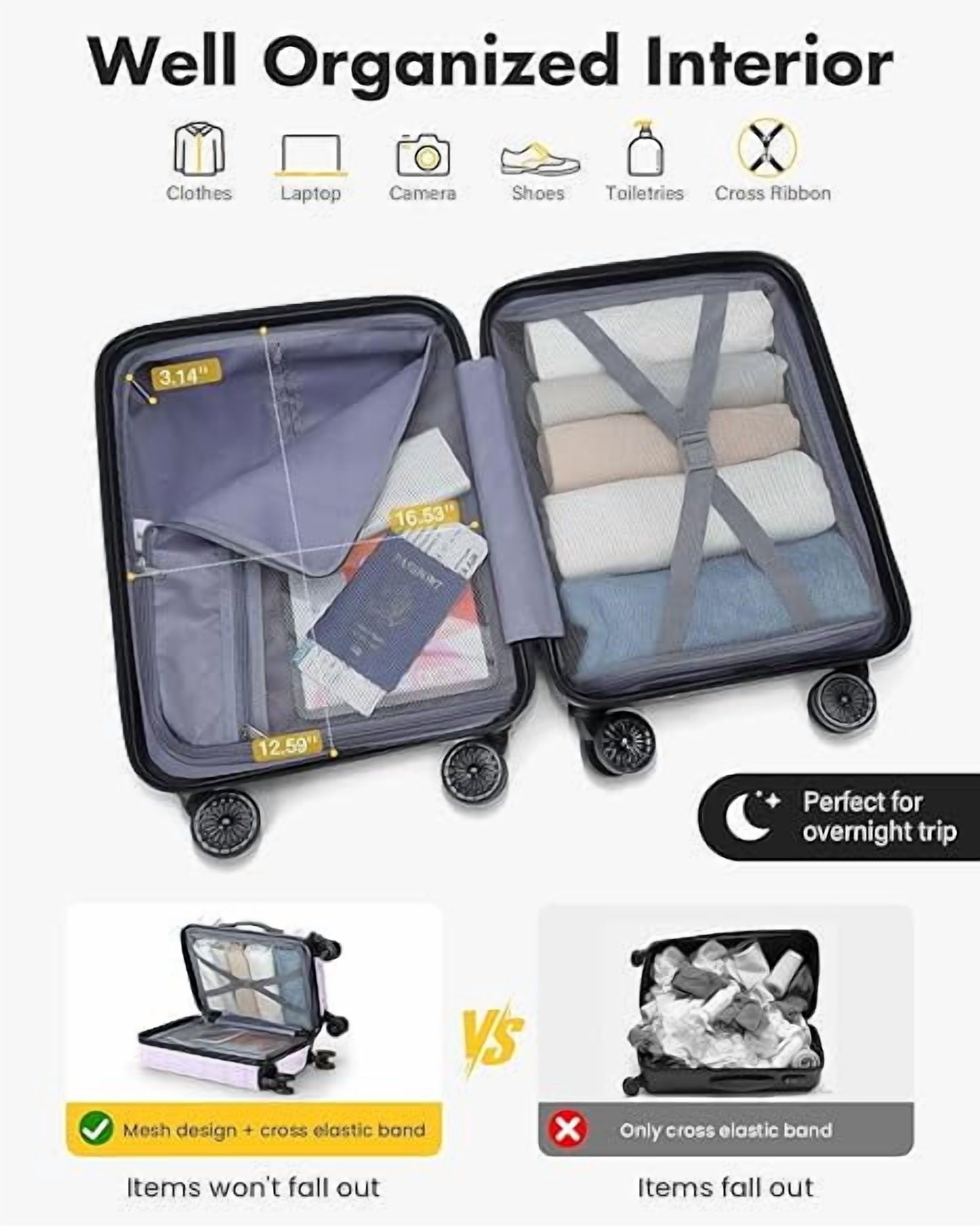 16 Inch Carry On Luggage Airline Approved, Hard Shell Suitcase with TSA Lock, Lightweight Spinner Wheels Durable ABS Compact Carry-On for Travel Weekend Trips Men Women