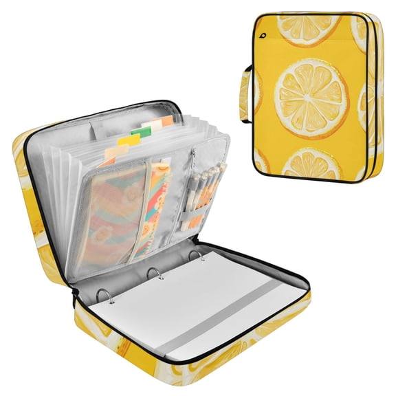 Hand Drawn Lemon Slices Accordion File Organizer Expanding File Folder 3-Ring Binder Bag 500 Sheets A4 Size