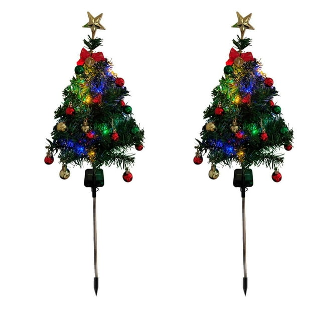 Clothes Storage Closet Heavy Duty Solar Christmas Tree Lights Garden Decoration Ground Plug Led Color Lights Outdoor Lights With and Chinese Knot Bow and Christmas Tree Top Star 2Pcs