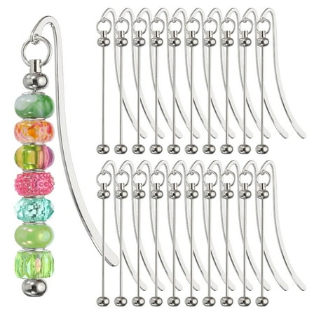 Uxcell Beadable Bookmarks, 20 Pcs Beaded Bookmark DIY Metal Blank Bar Bulk for Bookmark Craft, Silver Tone
