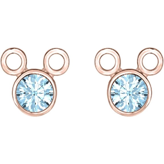 925 Sterling Silver 14K Rose Gold Plated Round Cut Aquamrine Birthstone Mouse Push Back Stud Earring Gift for Women