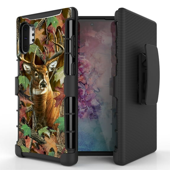 Beyond Cell Tough Rugged Case Compatible With Samsung Note 10  Plus (2019) Kickstand and Holster Combo-Deer Camo
