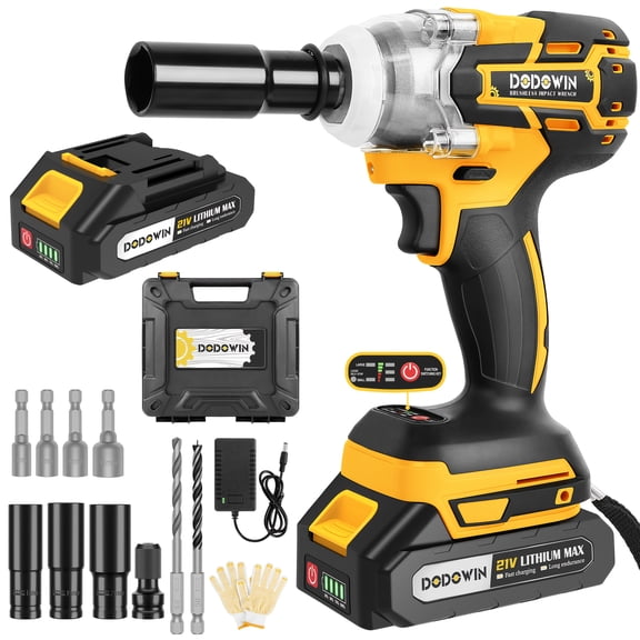 Cordless Impact Wrench Kit with Two Batteries and Charger, High-Torque Lug Nut Gun for Tire Shops, Professional Power Tool for Auto Mechanics