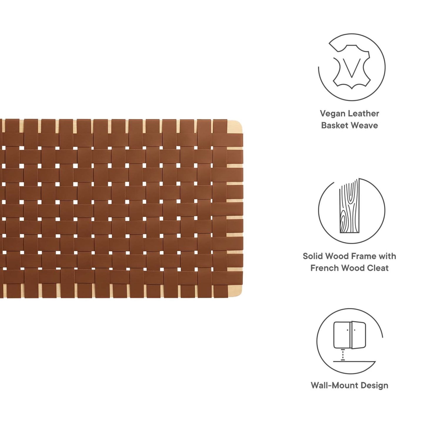 Headboard, Full Size, Brown Natural, Vegan Leather, Bedroom, Modern Contemporary HB36753