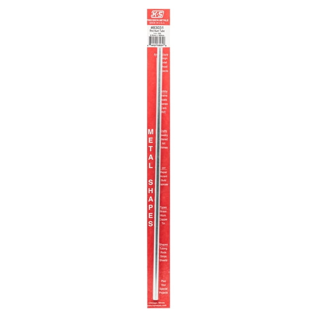 Tubo redondo de aluminio K&S de 0,64 cm de diámetro exterior x 0,09 cm de pared x 30 cm