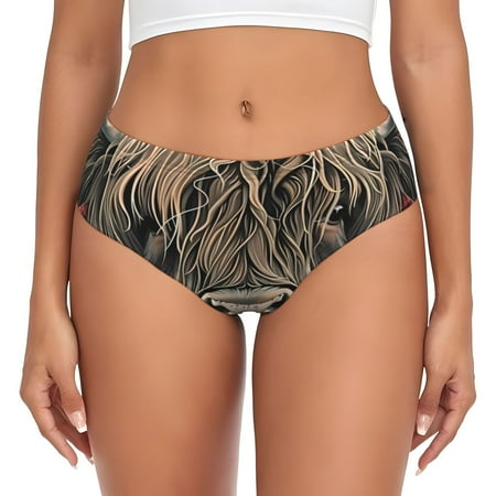 Naloa Butterfly Cow With Flowers Womens No Show Cotton Underwear Mid-High Waisted Soft Ladies Panties Strech Breathable Briefs -4X-Large