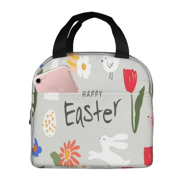 Easygdp Happy Easter Bolsa Térmica Premium - Tela Oxford Impermeable, Gran Capacidad, Bolsillo Frontal, Unisex para Trabajo, Escuela, Actividades al Aire Libre y Picnics