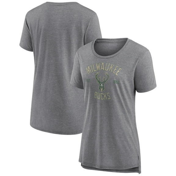 Women's Heather Gray Milwaukee Bucks Heritage Tri-Blend T-Shirt