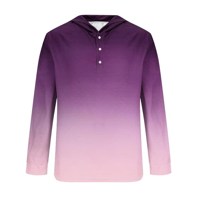 ameIAEA Mens Fall Hooded Sweatshirts Long Sleeve Button Pullover Tops Gradient Color Casual Shirts