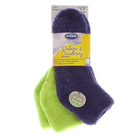 2 Pairs Dr. Scholl's Womens Diabetic & CIrculatory Spa Socks Purple/Lime Sz 4-10
