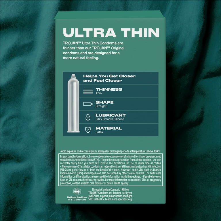 Trojan Ultra Thin Latex Lubricated Condoms for a More Natural Feeling, 12  Count HSA/FSA Eligible - Walmart.com