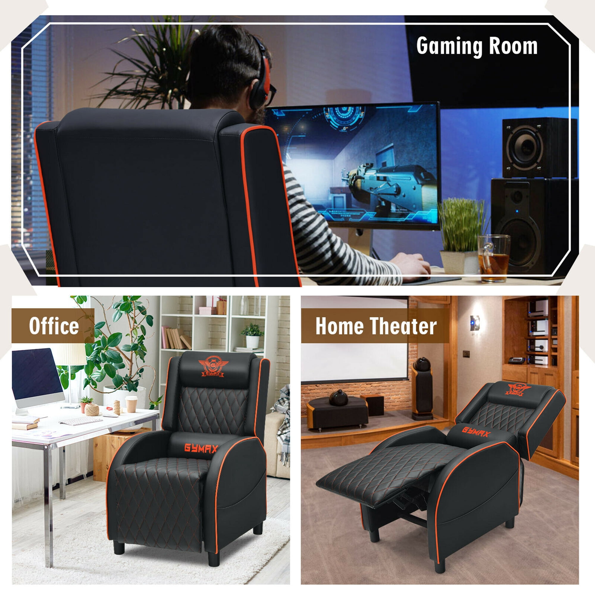 Gymax Massage Gaming Recliner Chair Leather Single Sofa Home Theater Seat Orange