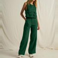 thumbnail image 2 of BLOCLOALO 2 Piece Lounge Set Sleeveless Tops Women's Solid Loose Cotton Linen Suit O Neck Vest Tank Women's Pants with Pockets Cropped Tank Tops Trendy Business Sets Lightweight Lounge Sets Green 3Xl, 2 of 5