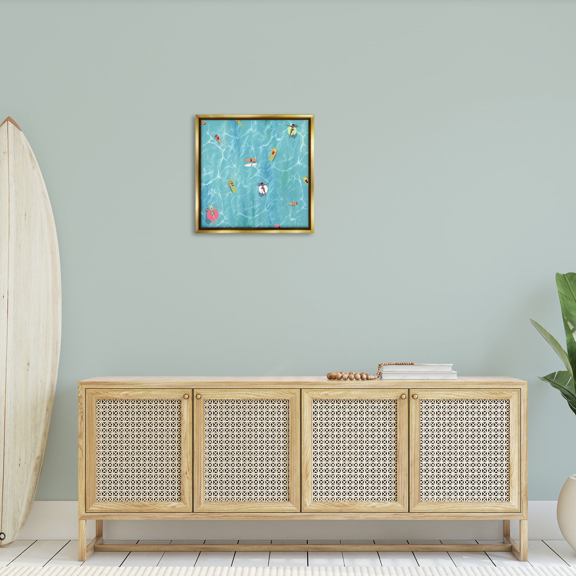 Stupell Industries Swimming Aerial Summer View Nature Painting Gold Floater Framed Canvas Art Print Wall Art, 25 x 25