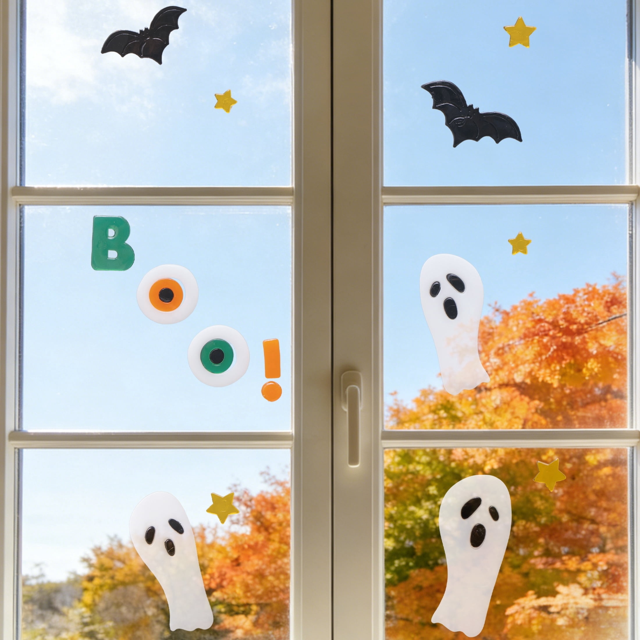 Bats and Ghosts Gel Clings, Black and White, 5.5" x 12.1", Halloween by Way To Celebrate