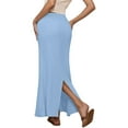 thumbnail image 3 of Women's Drawstring Elastic Waist Back Slit Solid Midi Skirt (Sky Blue M), 3 of 5