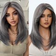 thumbnail image 1 of Peluca Mujer de Color Plata Grisáceo de Longitud Media, Cabello Sintético de Cabellera Completa para Cosplay y Uso Diario, Estilo Ondulado en Capas, Ilumina la Tez, 16 pulg, 1 of 6