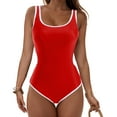thumbnail image 3 of TTUHYWXI Women Sexy Color Block Open Back Bathing Suit One Piece Cheeky High Cut Thong Swimsuits (Red, L), 3 of 9