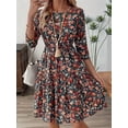 thumbnail image 6 of Women'S 3/4 Sleeve Round Neck Floral Print Midi Dress Summer Casual Dress Multicolor M, 6 of 9